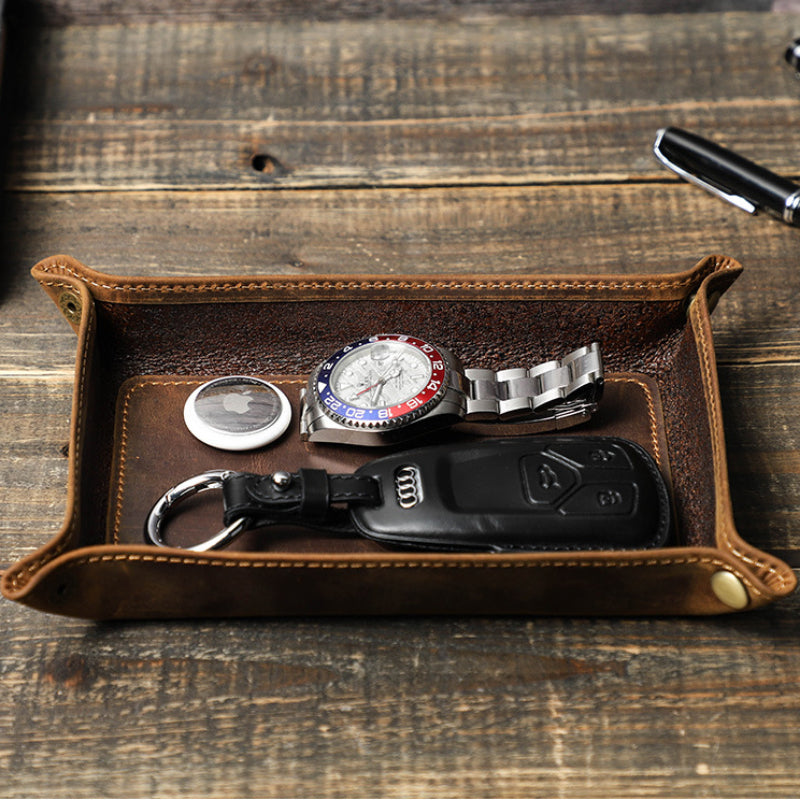 Leather Catch All Tray - Personalized Crazy Horse Desk Organizer