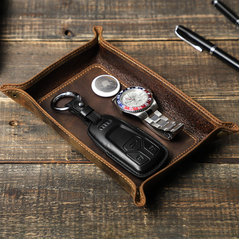 Leather Catch All Tray - Personalized Crazy Horse Desk Organizer