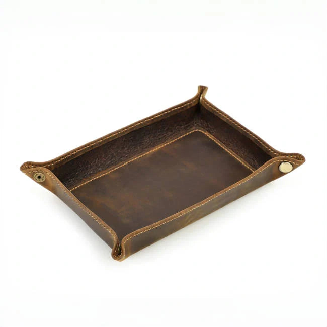 Leather Catch All Tray - Personalized Crazy Horse Desk Organizer