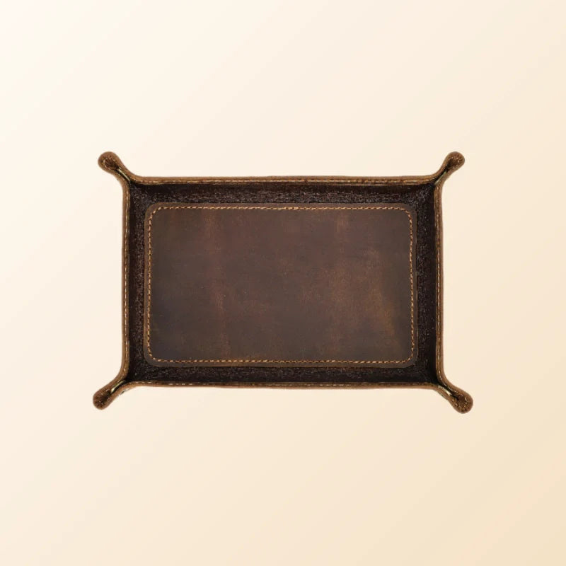 Leather Catch All Tray - Personalized Crazy Horse Desk Organizer