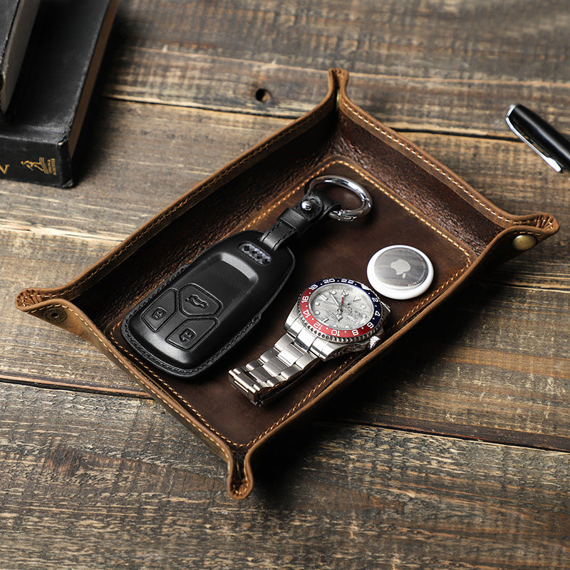 Leather Catch All Tray - Personalized Crazy Horse Desk Organizer