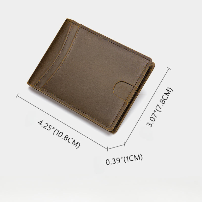 Leather Men’s Money Clip Wallet-Slim & Functional Design-Brown