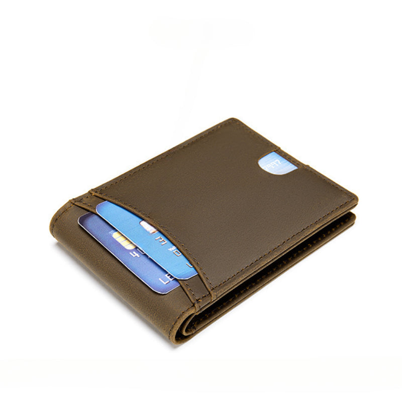 Leather Men’s Money Clip Wallet-Slim & Functional Design-Brown