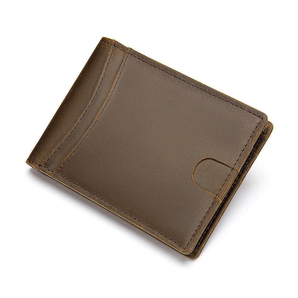 Leather Men’s Money Clip Wallet-Slim & Functional Design-Brown