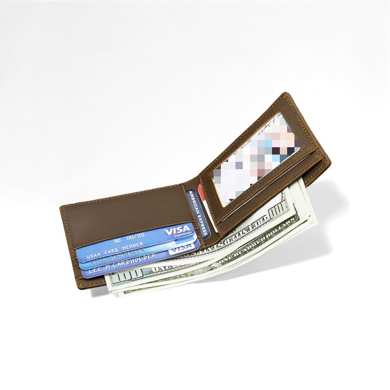 Leather Men’s Money Clip Wallet-Slim & Functional Design-Brown