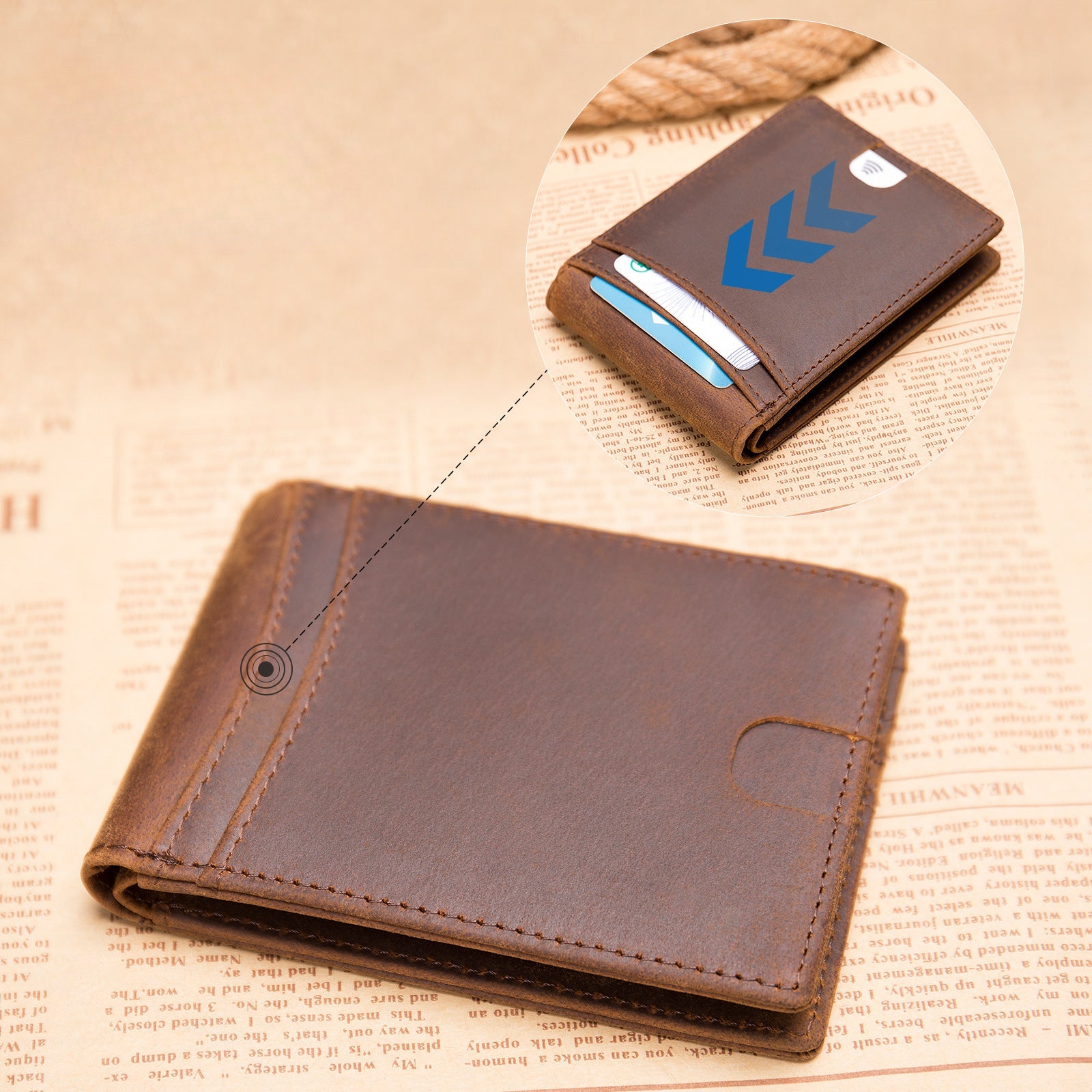 Leather Men’s Money Clip Wallet-Slim & Functional Design-Brown