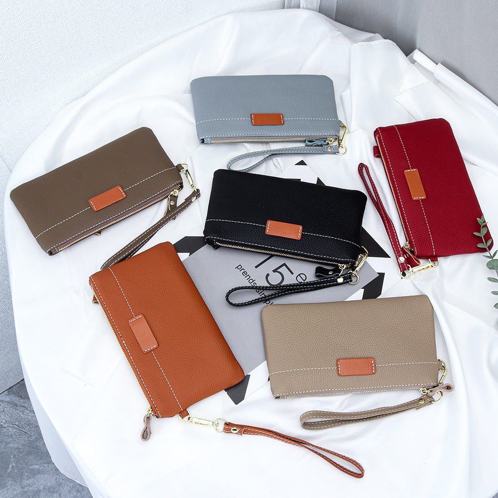 Leather Pouch Clutch-Sleek-Designer Pouch-Black/Brown/Beige