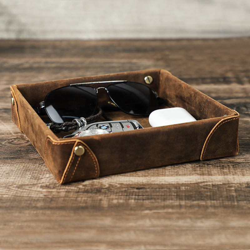 Luxury Leather Valet Tray-Personalized Crazy Horse Catchall-Men’s Gift