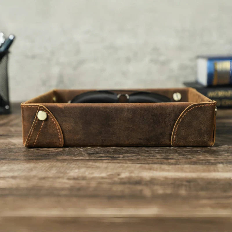 Luxury Leather Valet Tray-Personalized Crazy Horse Catchall-Men’s Gift