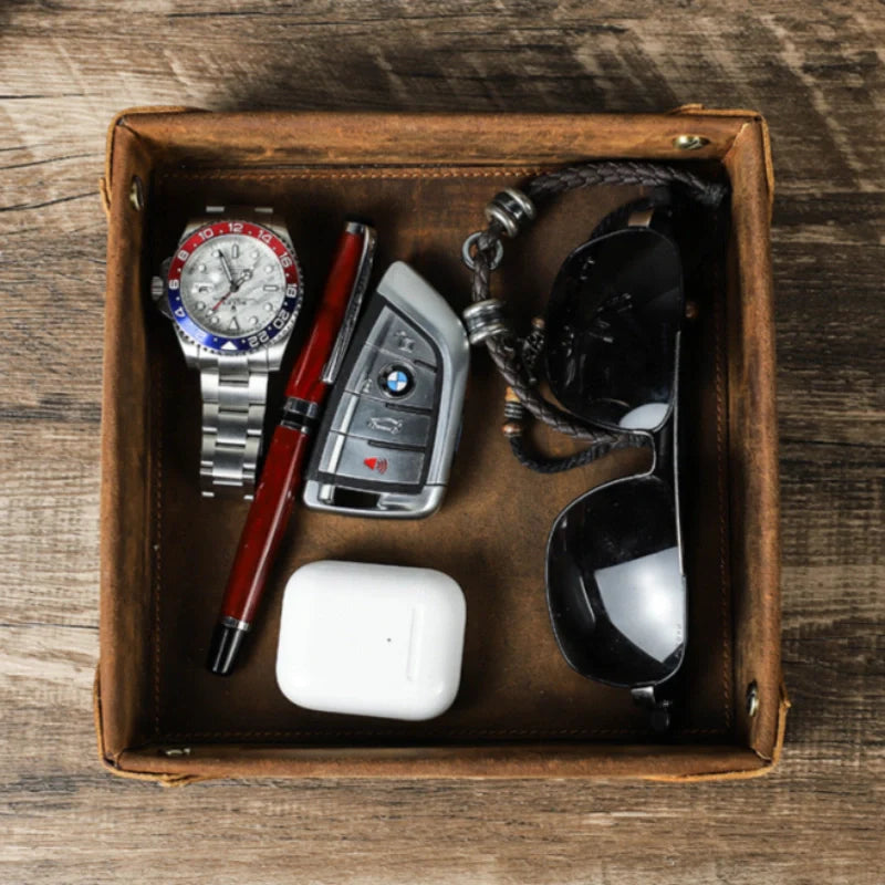 Luxury Leather Valet Tray-Personalized Crazy Horse Catchall-Men’s Gift