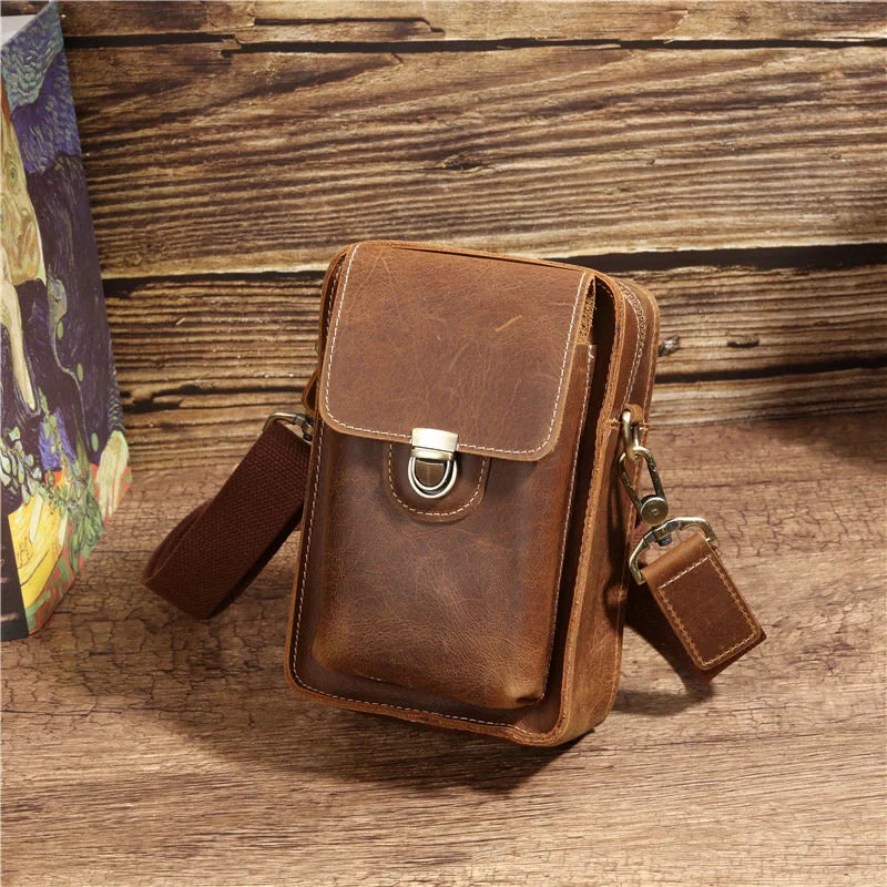 Luxury Men’s Phone Bag-Coffee/Brown/Black-Sleek Design-Men’s Gift