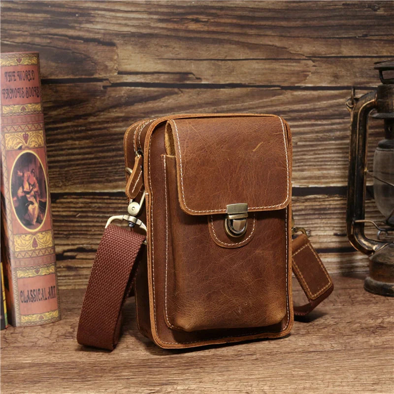 Luxury Men’s Phone Bag-Coffee/Brown/Black-Sleek Design-Men’s Gift