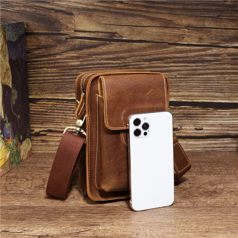 Luxury Men’s Phone Bag-Coffee/Brown/Black-Sleek Design-Men’s Gift