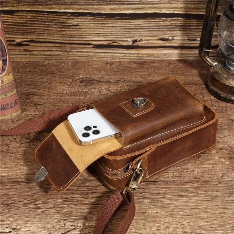 Luxury Men’s Phone Bag-Coffee/Brown/Black-Sleek Design-Men’s Gift
