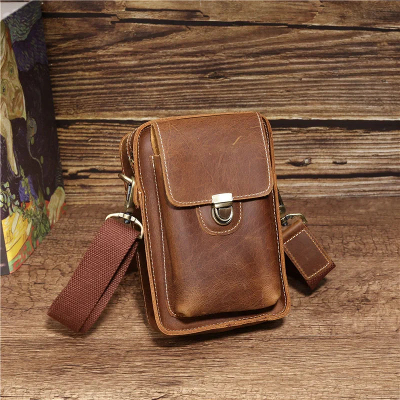 Luxury Men’s Phone Bag-Coffee/Brown/Black-Sleek Design-Men’s Gift