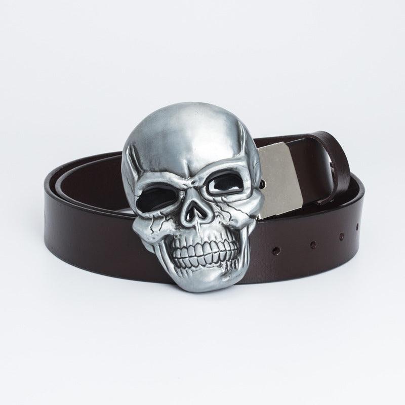Men’s Cowboy Western Leather Belt-Skull Design in Black,Brown
