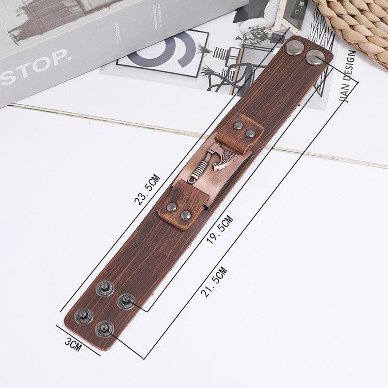 Men’s Golden Learher Bracelet-Rustic Viking Themed-Warrior-Men’s Gift