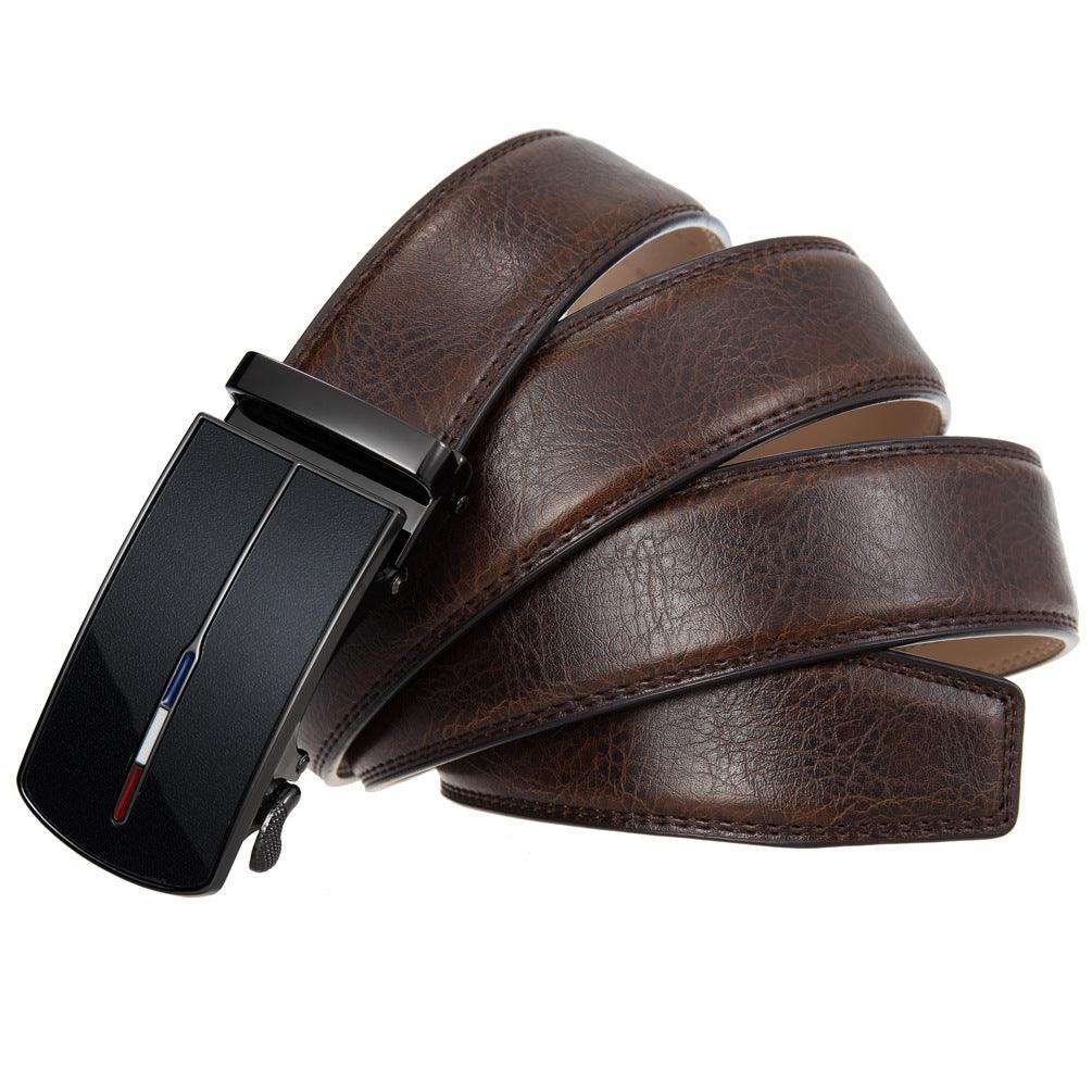 Men’s Leather Belt with French Flag Buckle-Click Belt-Business Style