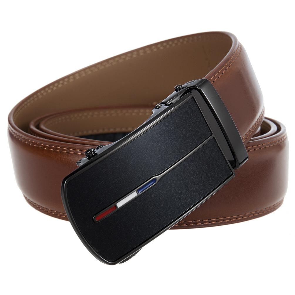 Men’s Leather Belt with French Flag Buckle-Click Belt-Business Style