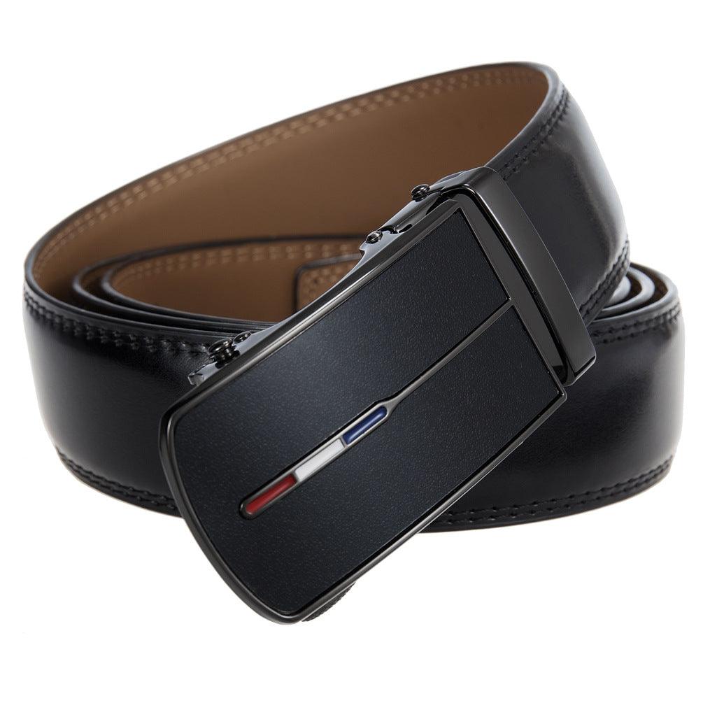 Men’s Leather Belt with French Flag Buckle-Click Belt-Business Style