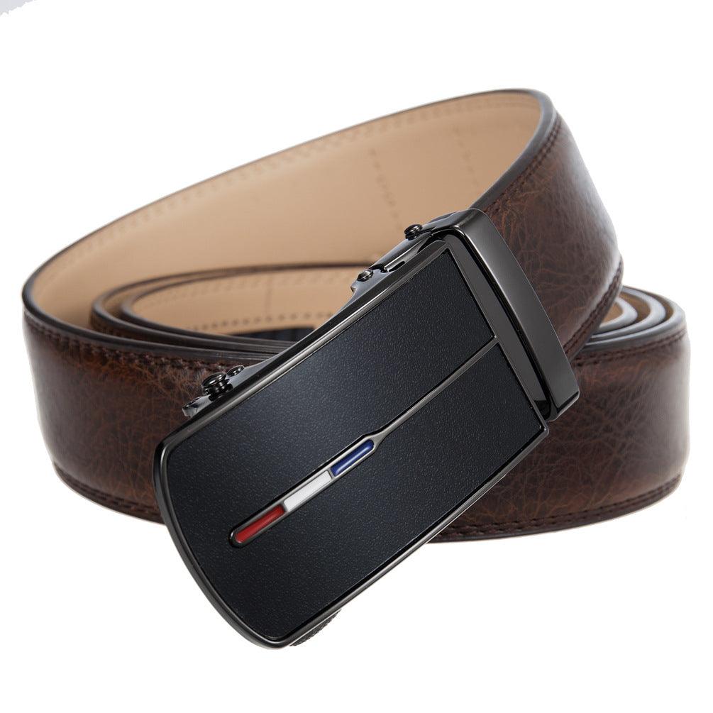 Men’s Leather Belt with French Flag Buckle-Click Belt-Business Style