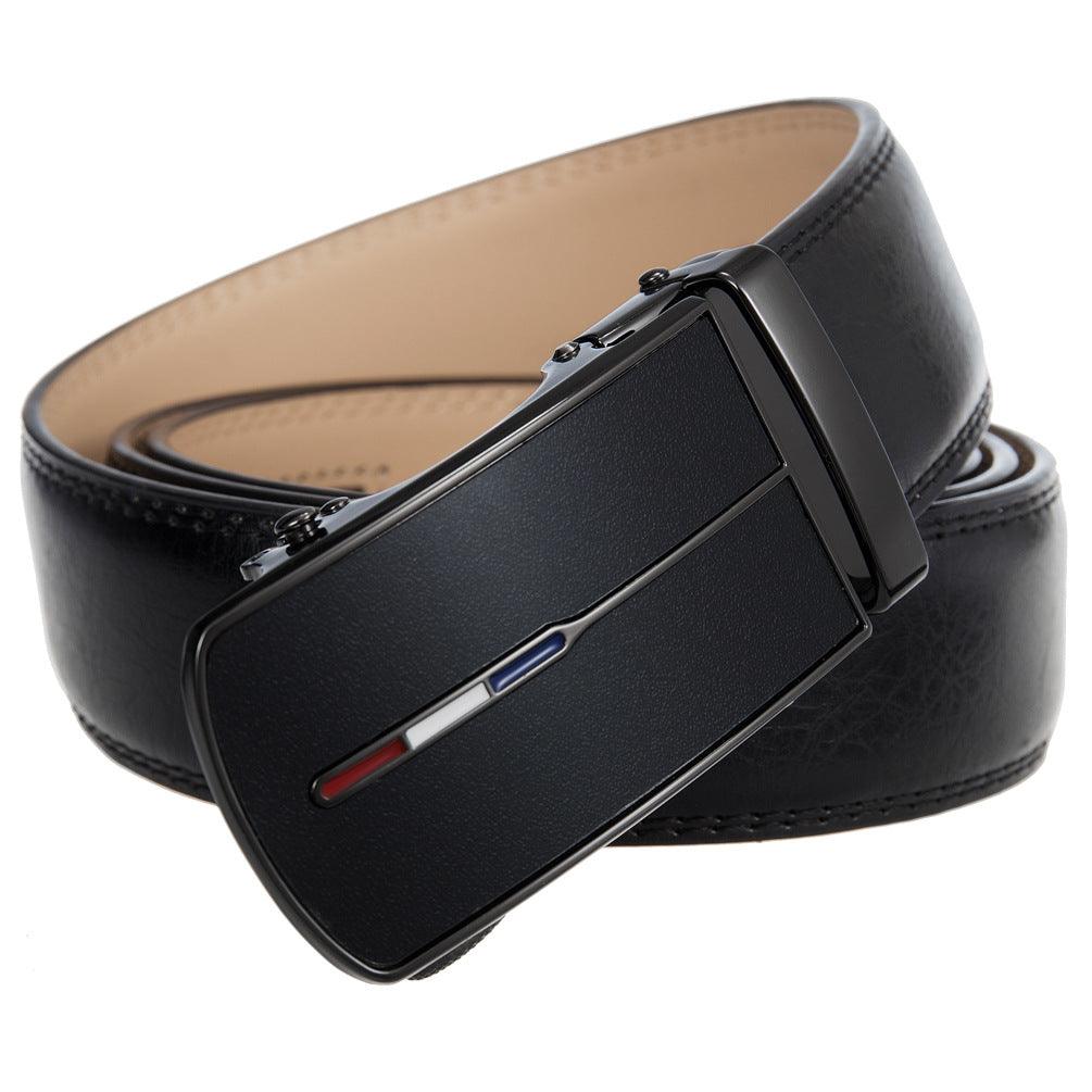 Men’s Leather Belt with French Flag Buckle-Click Belt-Business Style