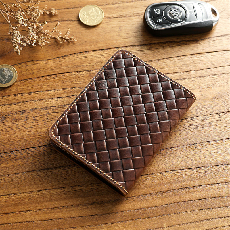Men’s Leather Bifold Wallet-Handwoven Full Grain-Designer Wallet