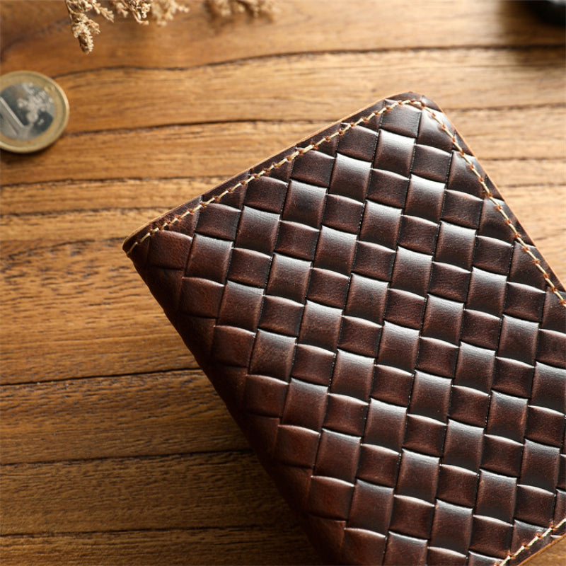 Men’s Leather Bifold Wallet-Handwoven Full Grain-Designer Wallet