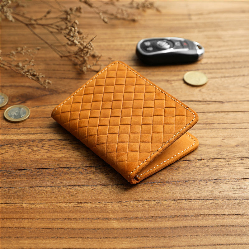 Men’s Leather Bifold Wallet-Handwoven Full Grain-Designer Wallet