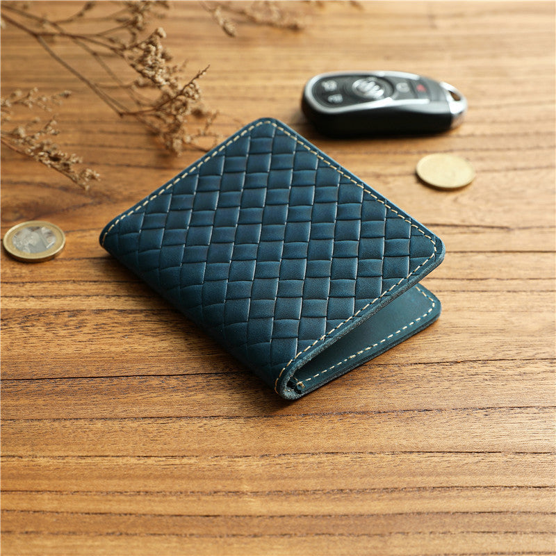 Men’s Leather Bifold Wallet-Handwoven Full Grain-Designer Wallet
