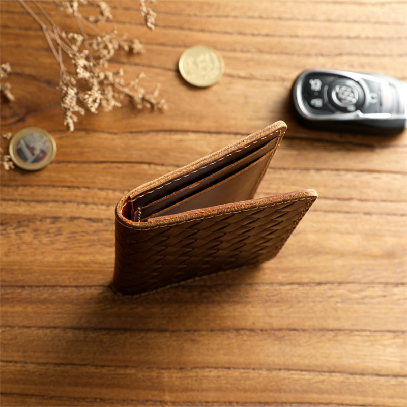 Men’s Leather Bifold Wallet-Handwoven Full Grain-Designer Wallet