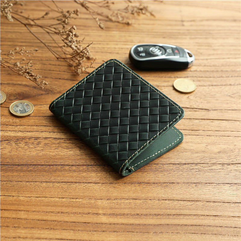 Men’s Leather Bifold Wallet-Handwoven Full Grain-Designer Wallet