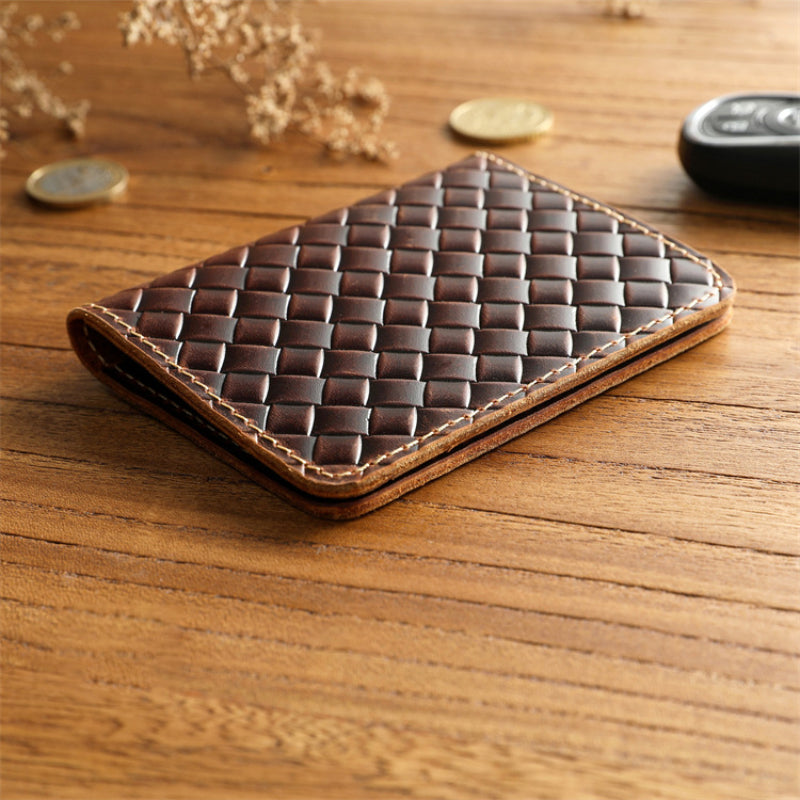 Men’s Leather Bifold Wallet-Handwoven Full Grain-Designer Wallet
