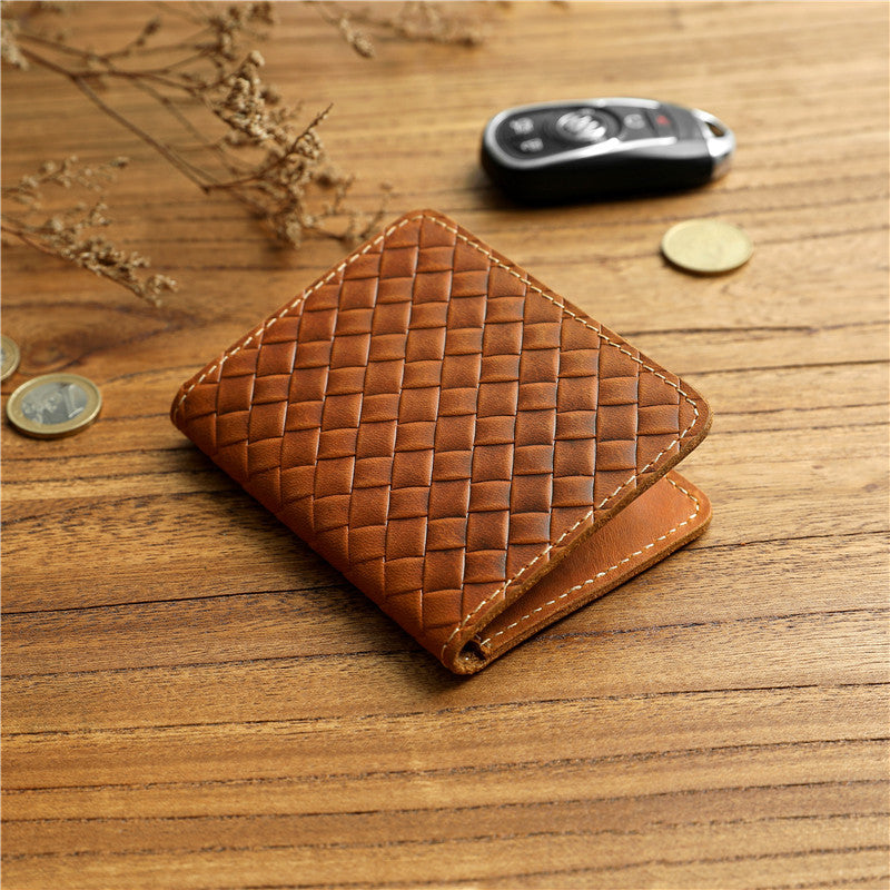 Men’s Leather Bifold Wallet-Handwoven Full Grain-Designer Wallet