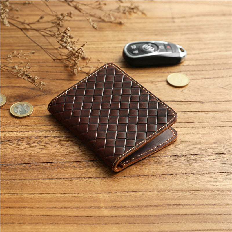 Men’s Leather Bifold Wallet-Handwoven Full Grain-Designer Wallet