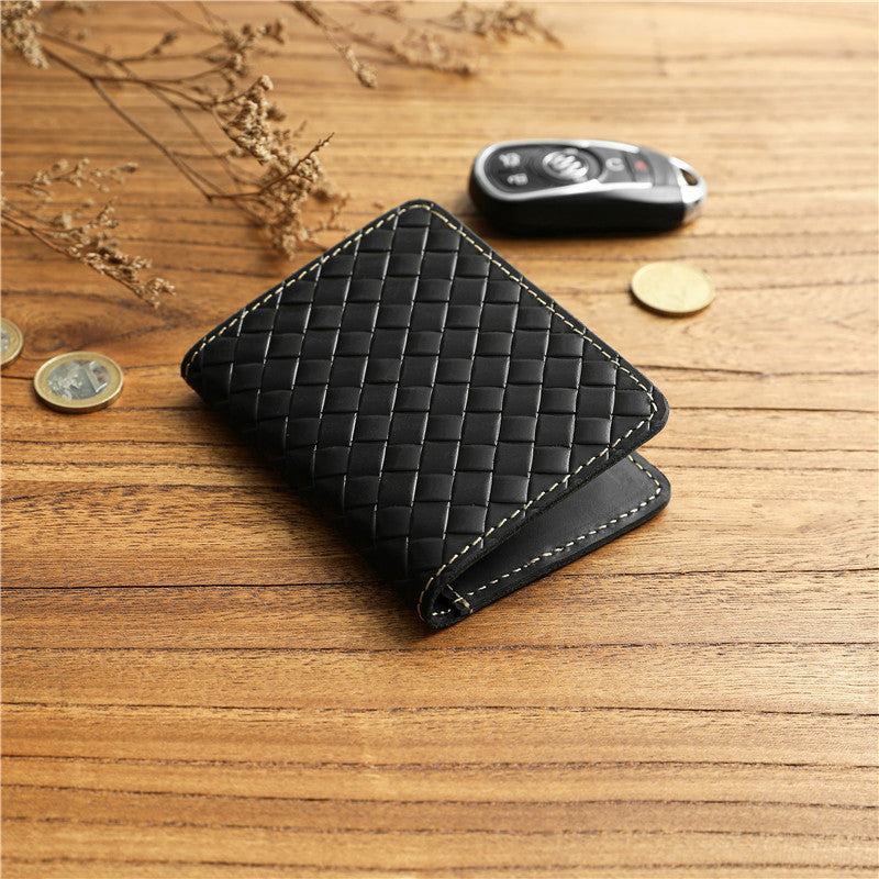 Men’s Leather Bifold Wallet-Handwoven Full Grain-Designer Wallet