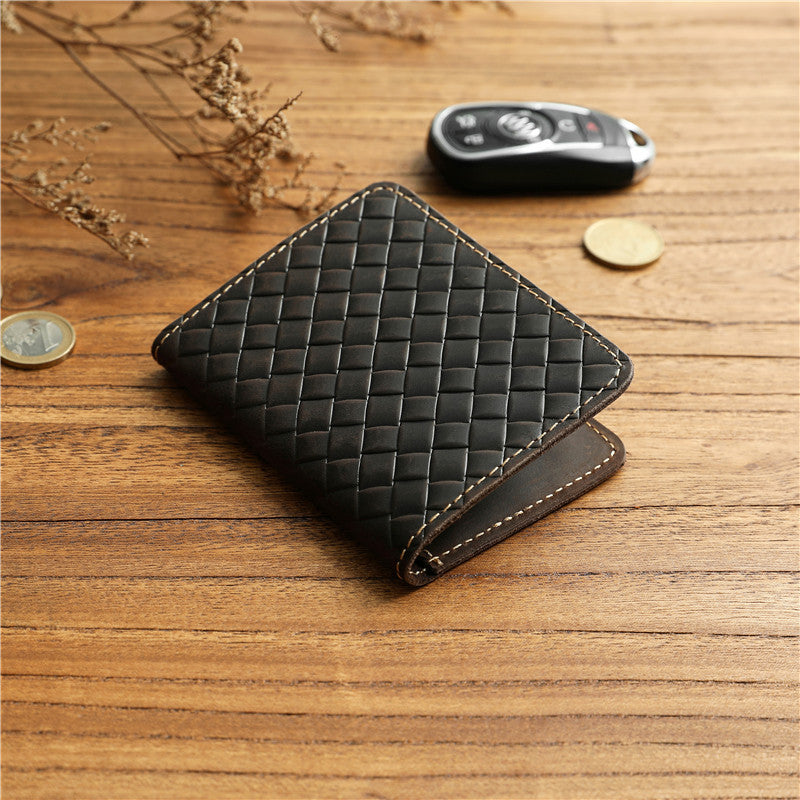 Men’s Leather Bifold Wallet-Handwoven Full Grain-Designer Wallet