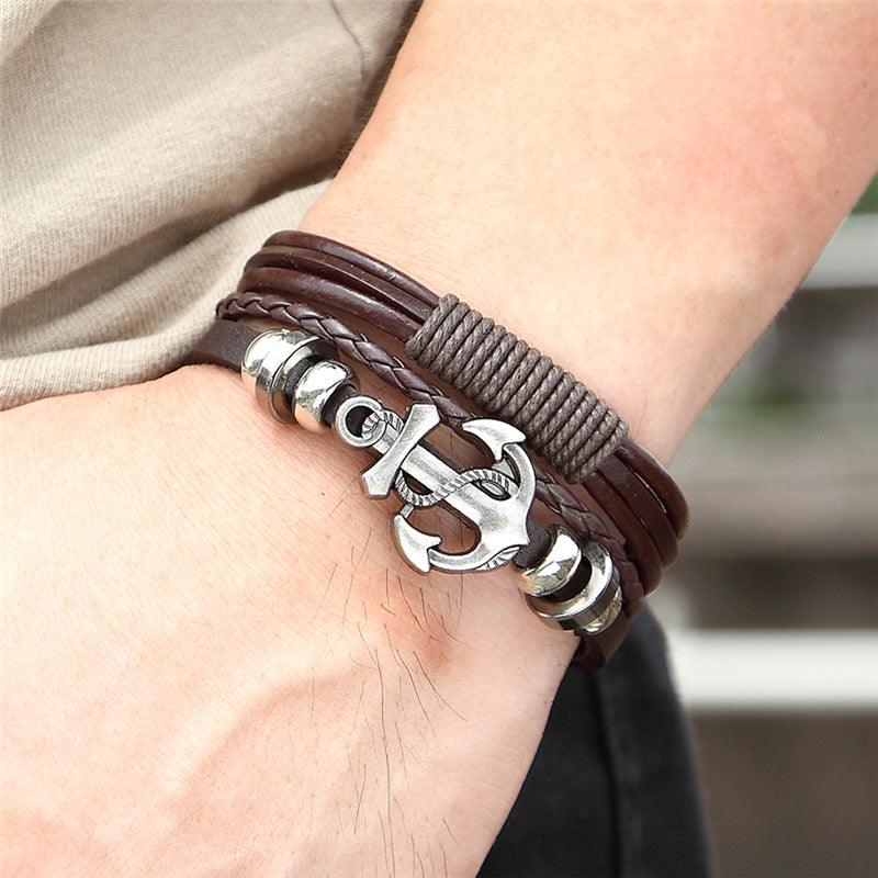 Men’s Leather Bracelet-Anchor Design-Nautical Spirit-Men’s Gift