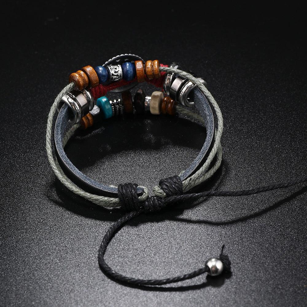 Men’s Leather Bracelet-Eternal Wheel-Black Brown White-Men’s Gift