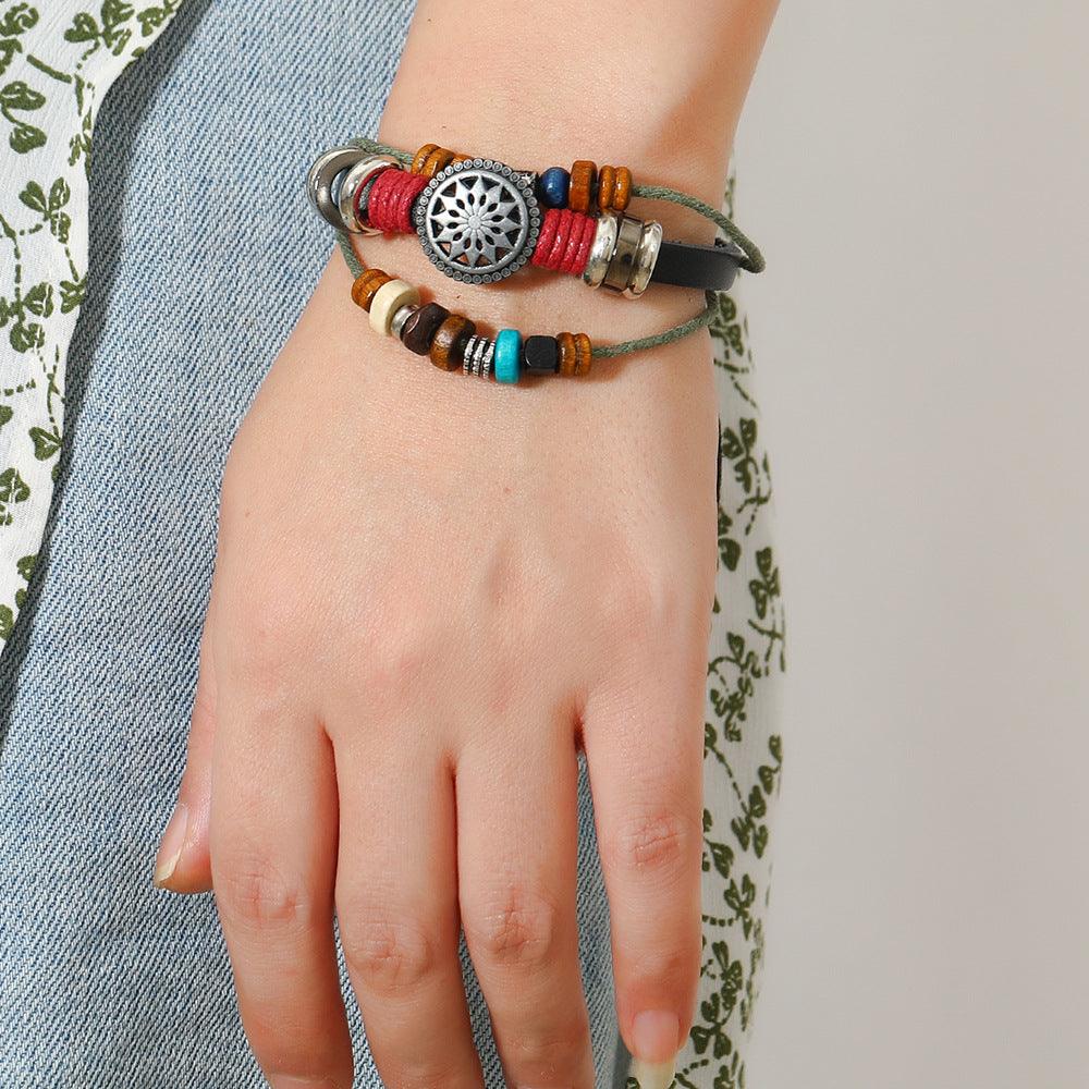 Men’s Leather Bracelet-Eternal Wheel-Black Brown White-Men’s Gift