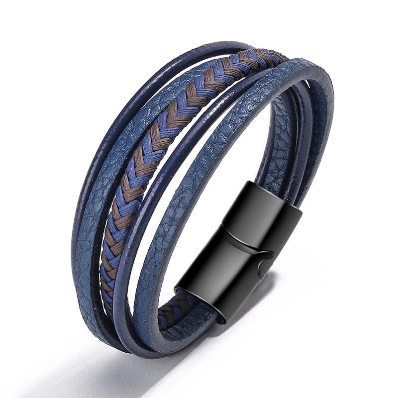 Men’s Leather Bracelet-Genuine Leather-Blue & Brown-Fashion Men’s Gift