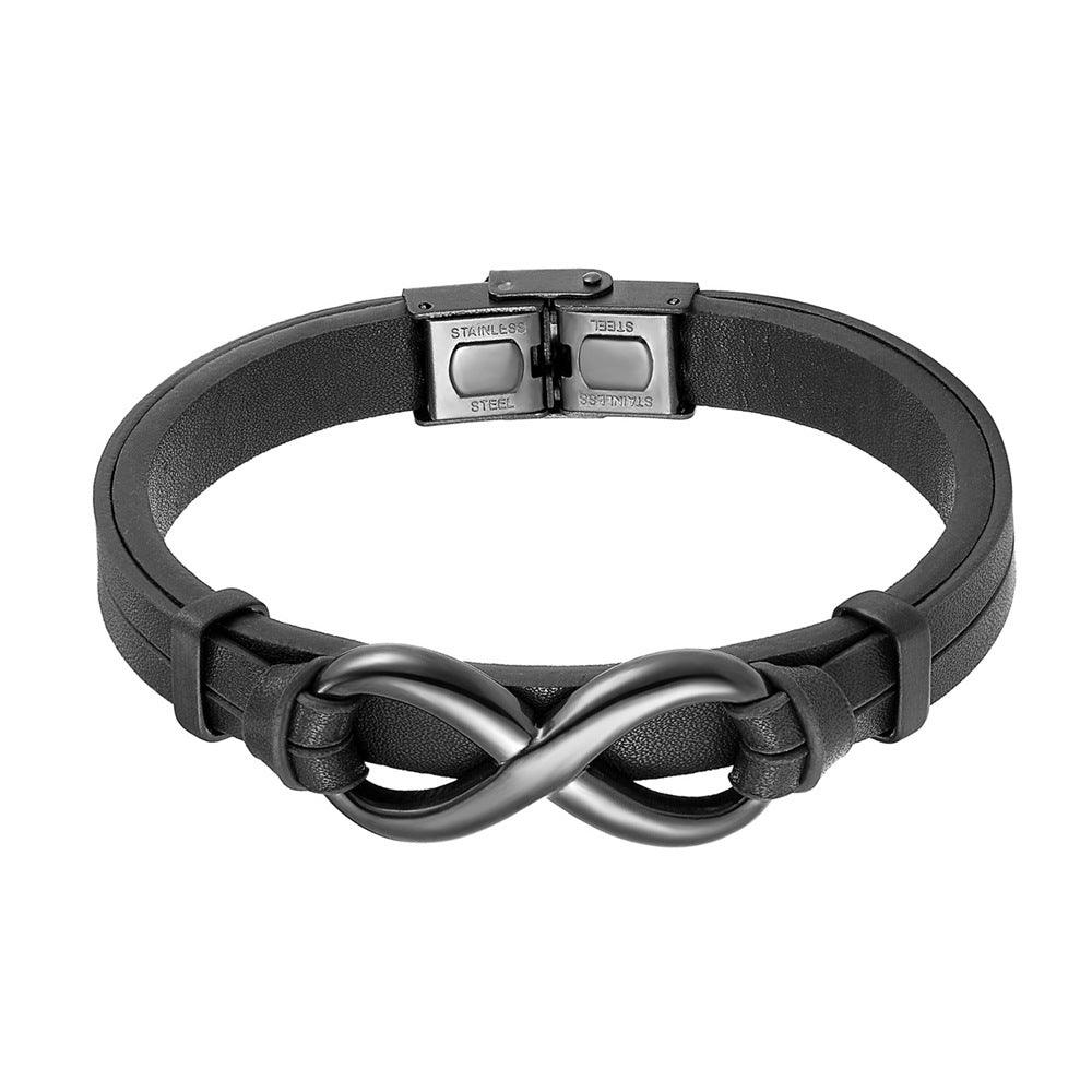 Men’s Leather Bracelet-Infinite Symbol-Black/Brown-Gift for Men