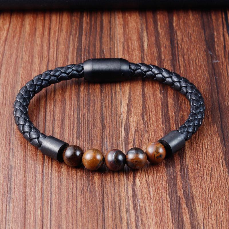 Men’s Leather Bracelet-Natural Gemstone-Earthy Spirit-Men’s Gift
