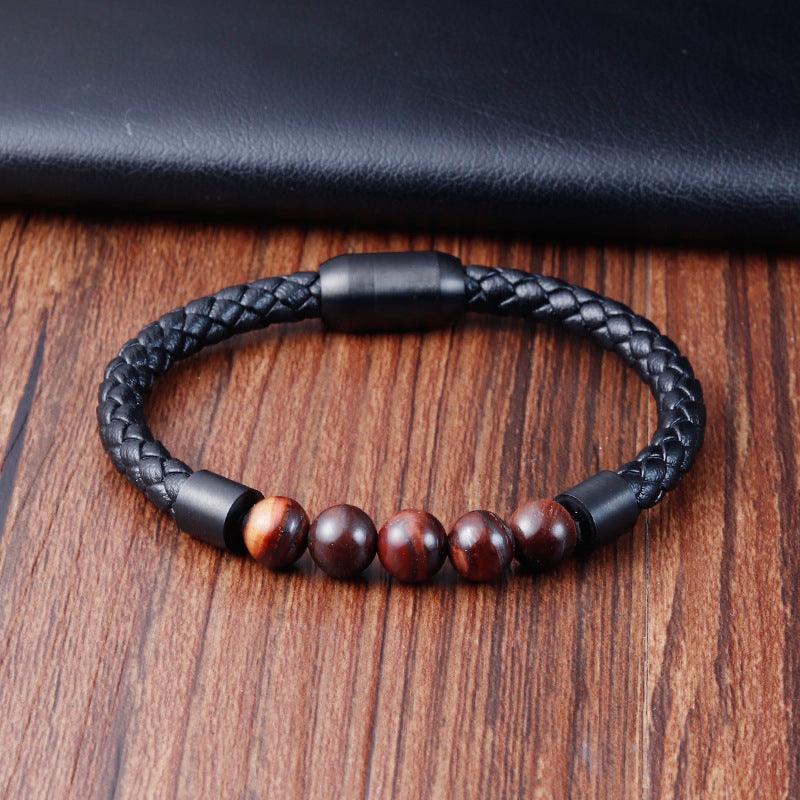 Men’s Leather Bracelet-Natural Gemstone-Earthy Spirit-Men’s Gift