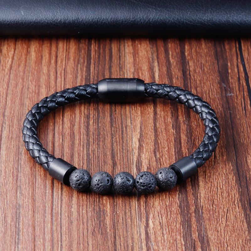 Men’s Leather Bracelet-Natural Gemstone-Earthy Spirit-Men’s Gift