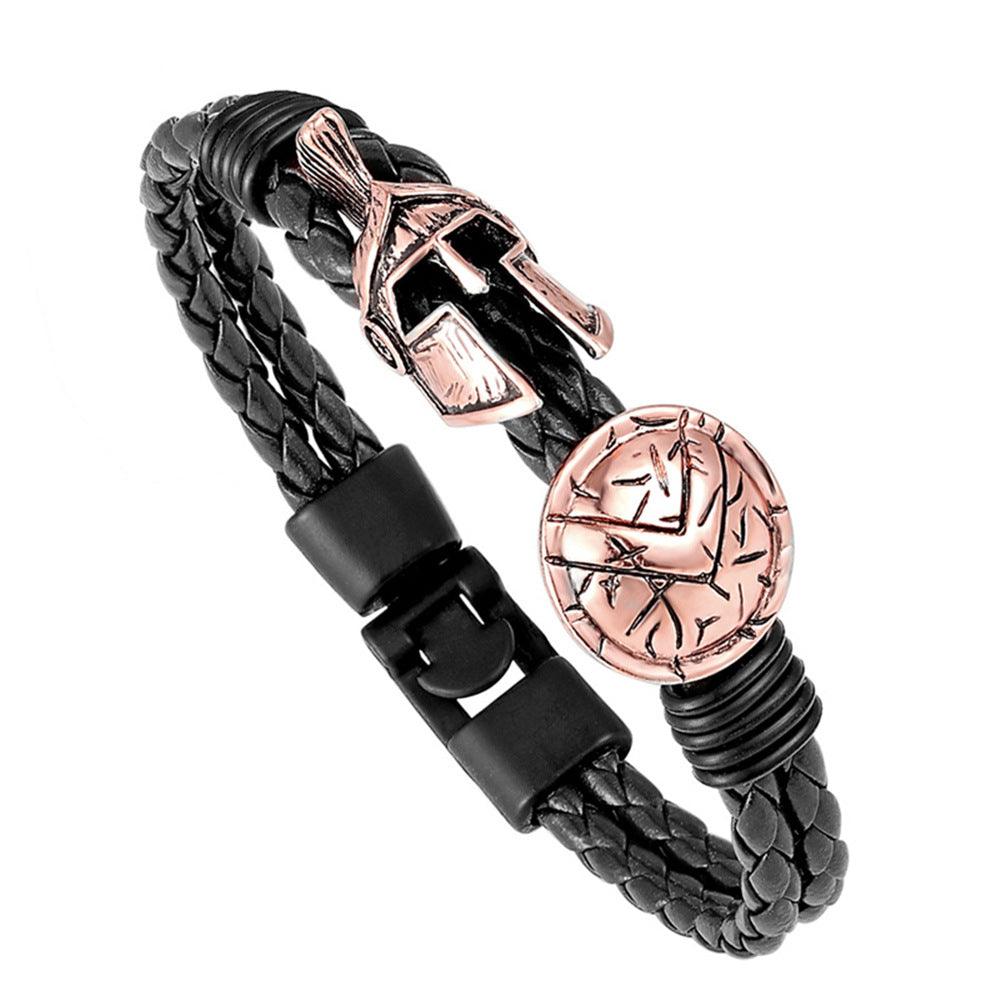 Men’s Leather Bracelet-Spartan Helmet-Golden-Warrior Themed-Men’s Gift