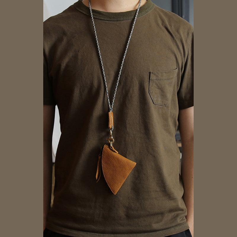Men’s Leather Coin Pouch-Hands Free with a Lanyard-Vintage Style