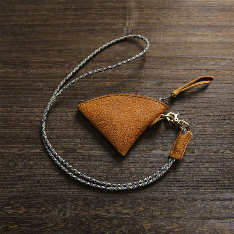 Men’s Leather Coin Pouch-Hands Free with a Lanyard-Vintage Style