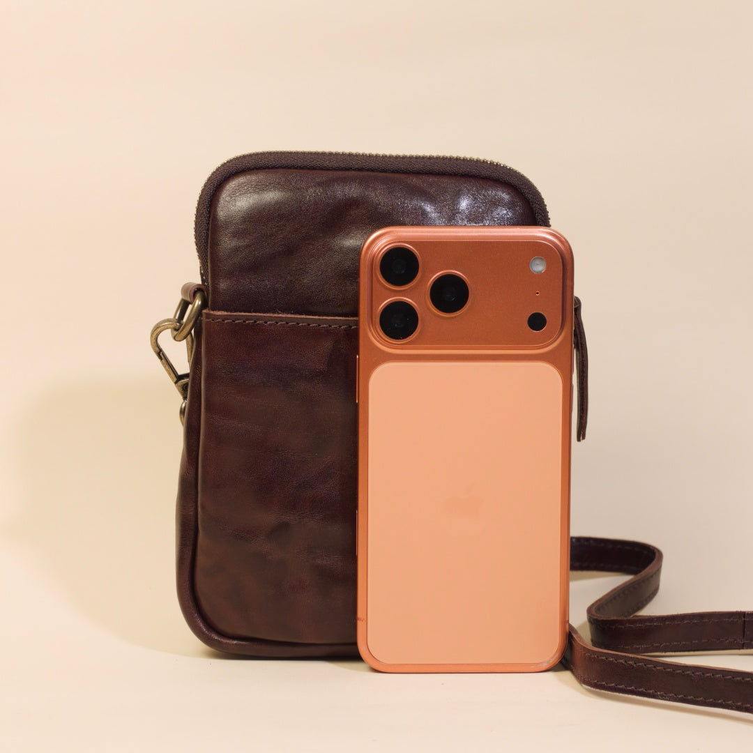 Phone Bag for Men-Full-Grain Leather-Waxed Distressed Finish