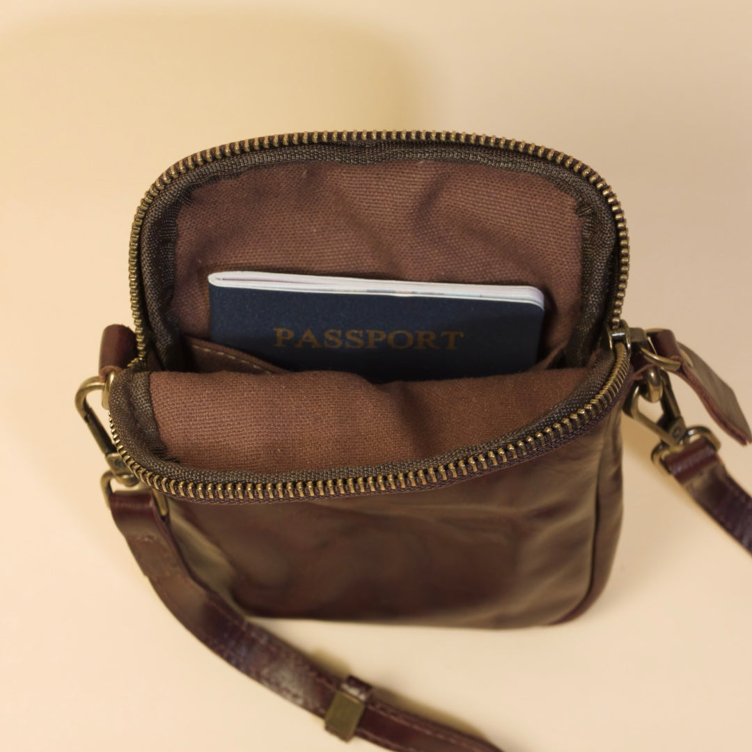 Phone Bag for Men-Full-Grain Leather-Waxed Distressed Finish